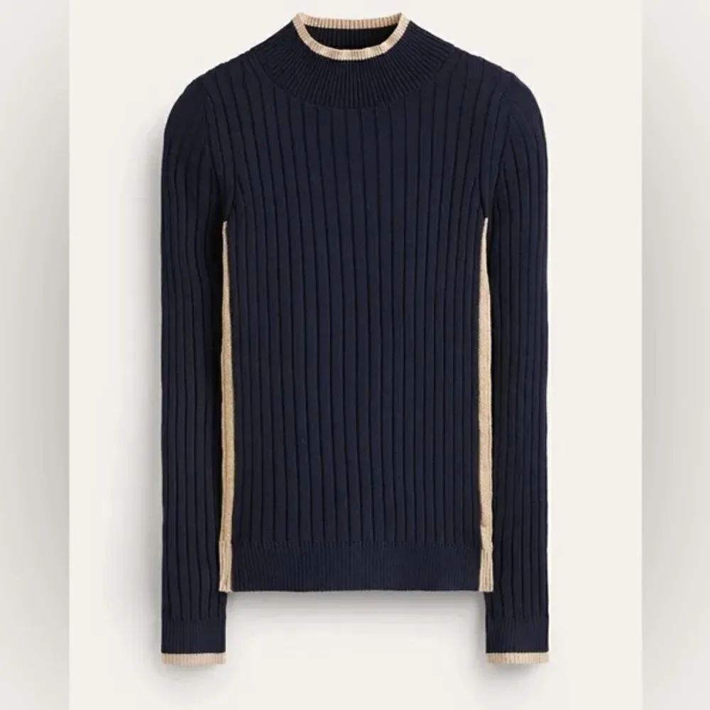 Boden | Isodora Ribbed Long Sleeve Sweater in Navy Gold Shimmer | S